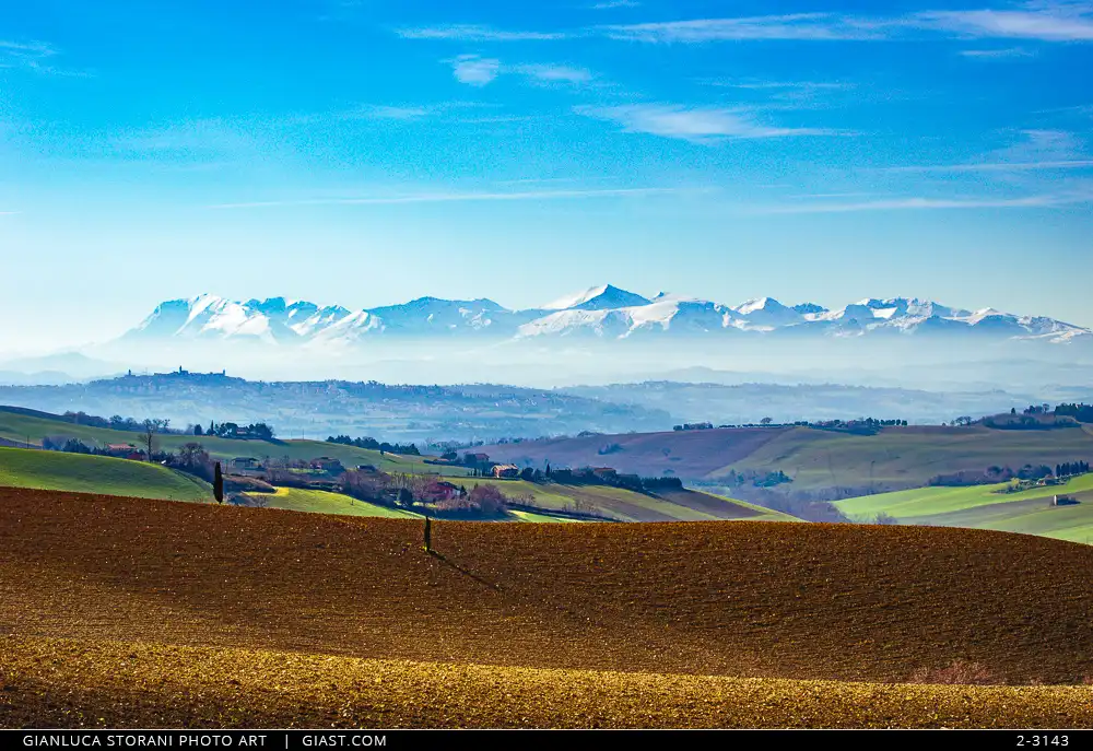 Vista dei Monti Sibillini dalla campagna maceratese